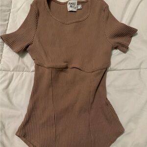 Princess Polly brown bodysuit shirt
